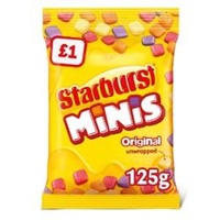 STARBURST MINIS VEGAN CHEWS SWEETS POUCH 125G X 12