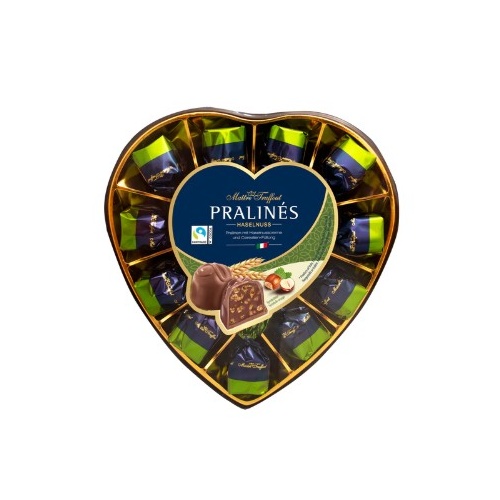 MAITRE TRUFFOUT PRALINES MILK CHOC HAZELNUT & CEREALS HEART165G x 8